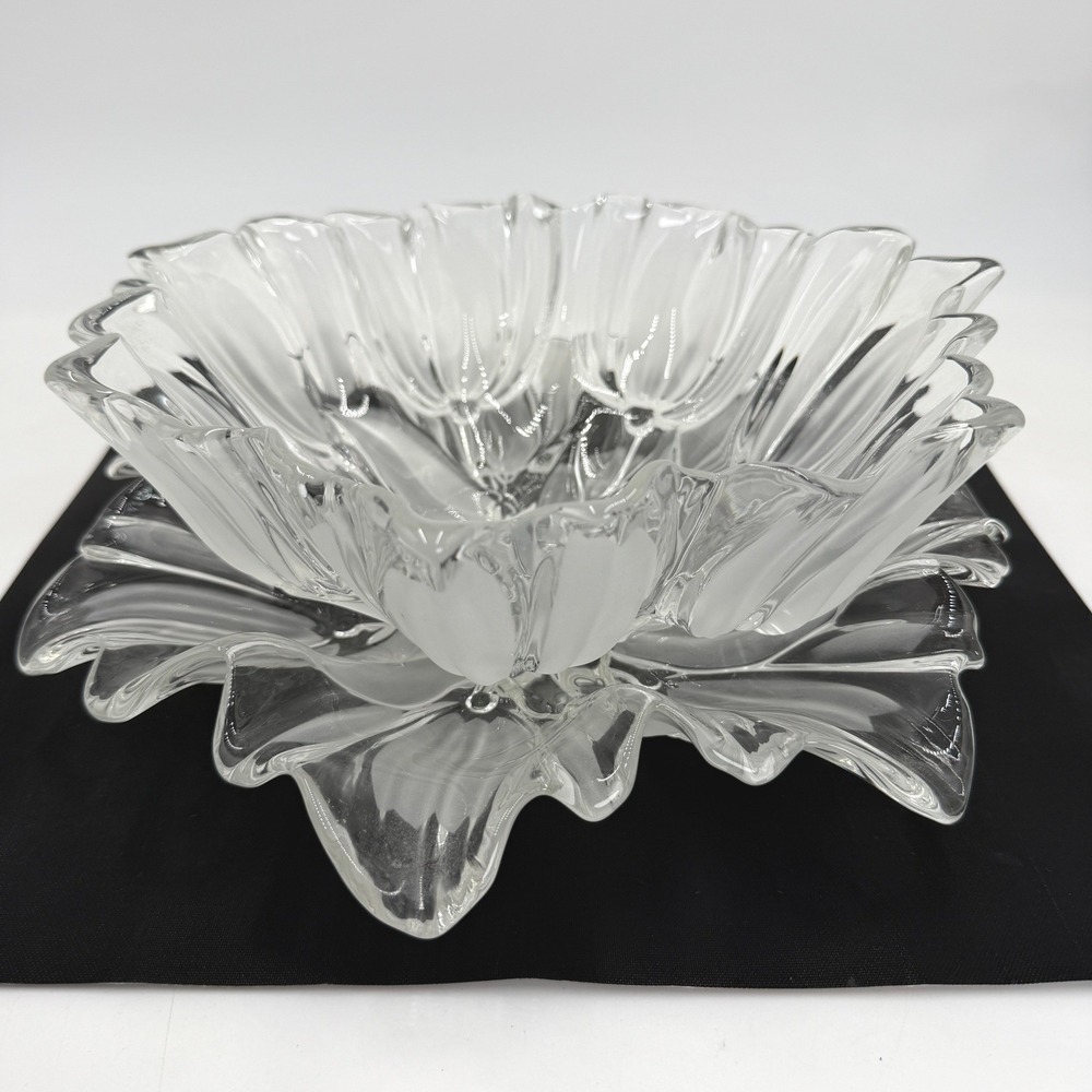 Mikasa Tulip Crystal Serving Bowl & Platter Set Clear Frosted Glass‎ Excellent